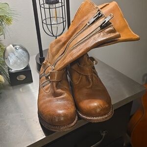BED|STU Brown Leather Boots with Yellow Soles